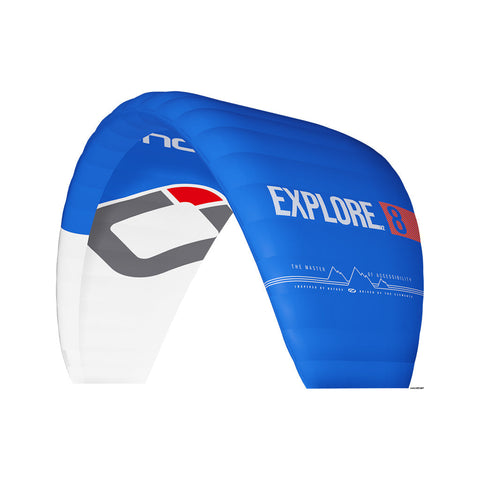 Ozone Explore V2 + compressor bag 10.0 sq m - Complete Kit with Contact Snow Bar V5 and Appropriate Lines - Blue/White - Sale