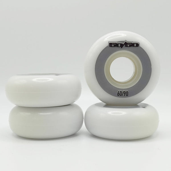 50/50 - 60mm 90a Wheels - White - Set of 4