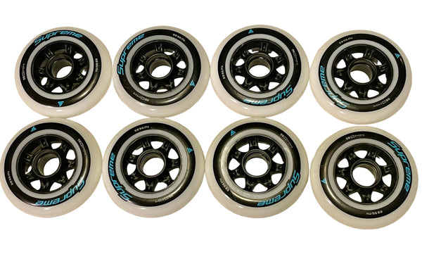Rollerblade Supreme Wheels 90mm 85a 8-Pack - White Blue - Sale