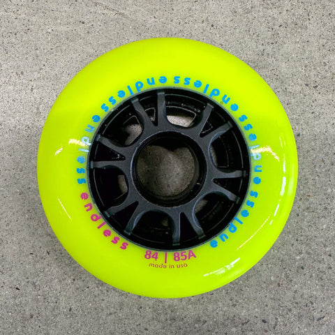 Endless Wheels Inline Skate Wheels 84mm/85a Neon Yellow 4-Pack