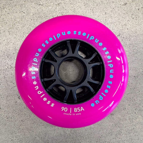 Endless Wheels Inline Skate Wheels 90mm/85a 4 Pack - Neon Pink - With Bearings Pre-installed
