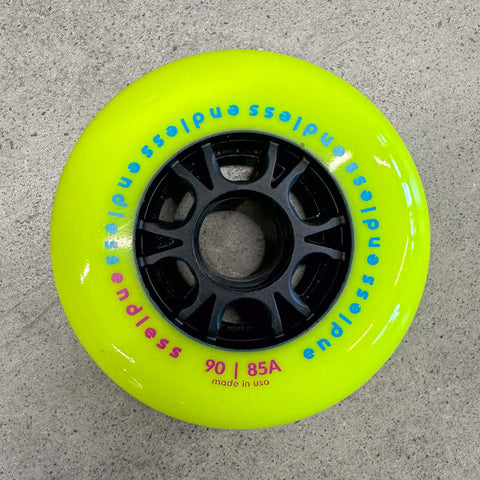 Endless Wheels Inline Skate Wheels 90mm/85a 4 Pack - Neon Yellow
