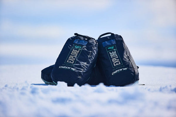 Ozone Explore V2 + compressor bag 8.0 sq m - Complete Kit with Contact Snow Bar V5 and Appropriate Lines - Lime/White - Sale