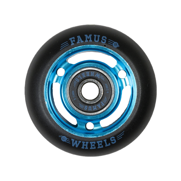Famus Aggressive Inline Metal Core Wheels - 60MM/92A - Blue/Black - Set of 4 - Sale