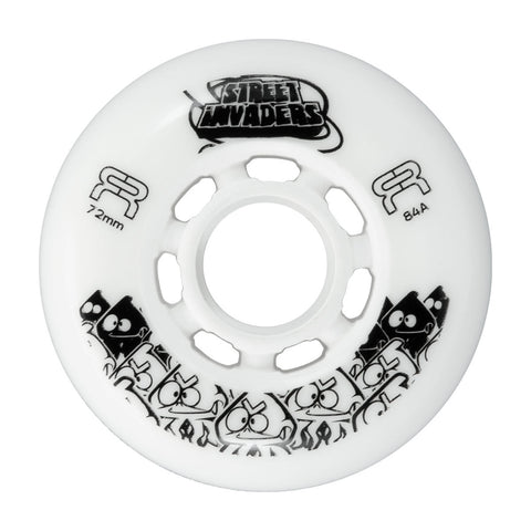 FR Street Invaders 72mm Wheels Round Profile 4-Pack - White - White Core