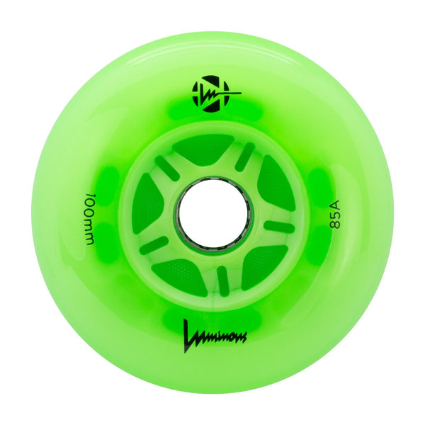 Luminous LED Inline Skate Wheels 100mm/85A - Green Apple Glow - SOLD BY THE SINGLE WHEEL