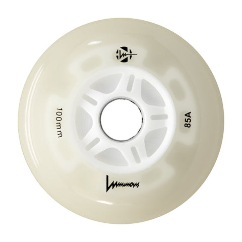 Luminous LED Inline Skate Wheels 100mm/85A - White Glow - SOLD BY THE SINGLE WHEEL