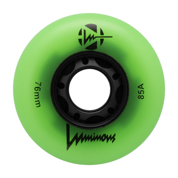 Luminous LED Inline Skate Wheels 76mm/85A - Green Glow - SOLD BY THE SINGLE WHEEL