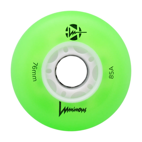 Luminous LED Inline Skate Wheels 76mm/85A - Green White Glow - SOLD BY THE SINGLE WHEEL