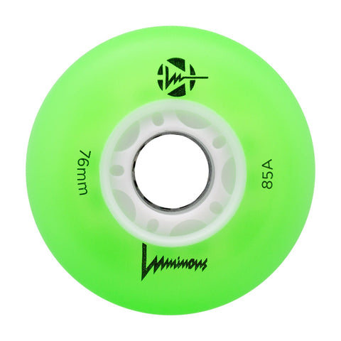 Luminous LED Inline Skate Wheels 76mm/85A - Green White Glow - SOLD BY THE SINGLE WHEEL