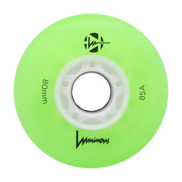 Luminous LED Inline Skate Wheels 80mm/85A - Green White Glow - SOLD BY THE SINGLE WHEEL
