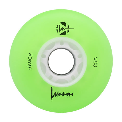 Luminous LED Inline Skate Wheels 80mm/85A - Green White Glow - SOLD BY THE SINGLE WHEEL