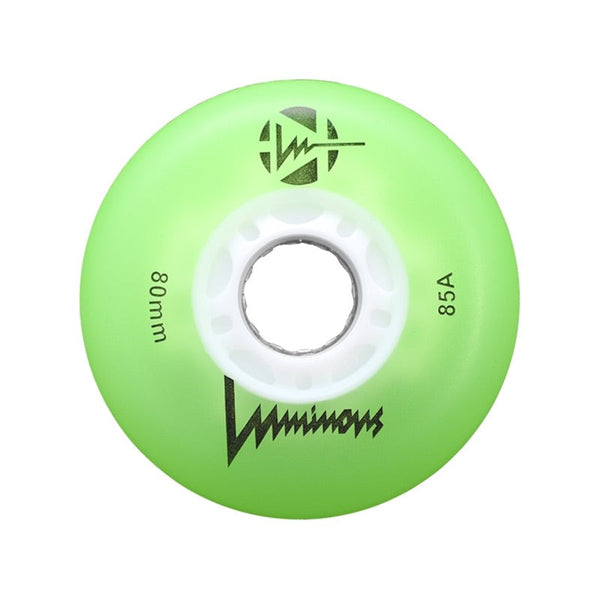 Luminous LED Inline Skate Wheels 80mm/85A - Green - SOLD BY THE SINGLE WHEEL