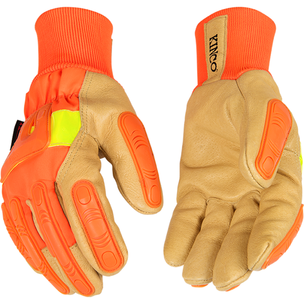 Kinco Lined Hi-Vis Orange Grain Pigskin Palm with Impact Protection & Knit Wrist - Sale