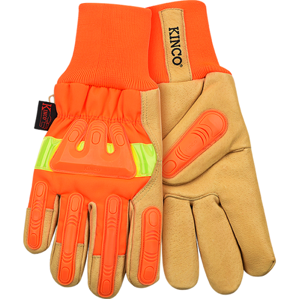 Kinco Lined Hi-Vis Orange Grain Pigskin Palm with Impact Protection & Knit Wrist - Sale