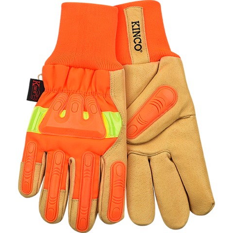 Kinco Lined Hi-Vis Orange Grain Pigskin Palm with Impact Protection & Knit Wrist - Sale