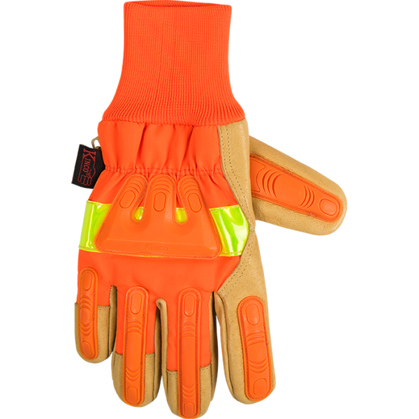 Kinco Lined Hi-Vis Orange Grain Pigskin Palm with Impact Protection & Knit Wrist - Sale