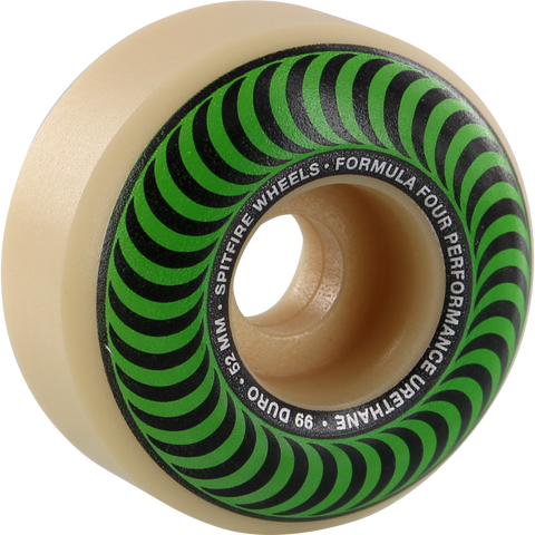 Spitfire F4 Formula 4 99a OG Classic Swirl 52MM Skateboard Wheels - Nat/Wht w/ Green - Set of 4