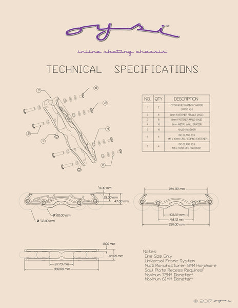Oysi Inline Skating Chassis Black, Grey, Blue, White or Watermellon Oysius Frames