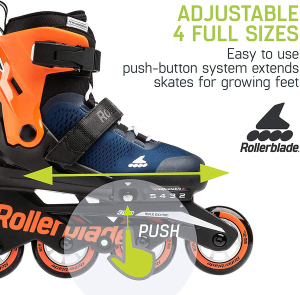 Rollerblade Microblade Junior Skates - Midnight Blue/Orange - Adjustable Size Skates