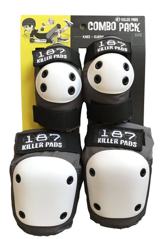 187 Killer Combo Pad Set- Grey/Black with White Caps