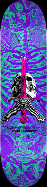 Powell Peralta Skull and Sword Skateboard Deck Turquoise/Purple - Shape 248 - 8.25 x 31.95