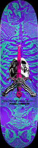 Powell Peralta Skull and Sword Skateboard Deck Turquoise/Purple - Shape 248 - 8.25 x 31.95