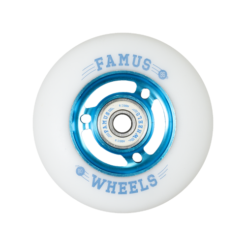 FAMUS WHEELS - Single Wheel - Inline FAMUS WHEELS - 80MM/86A - Blue/White - Metal Core 80mm Inline Wheels - Sale