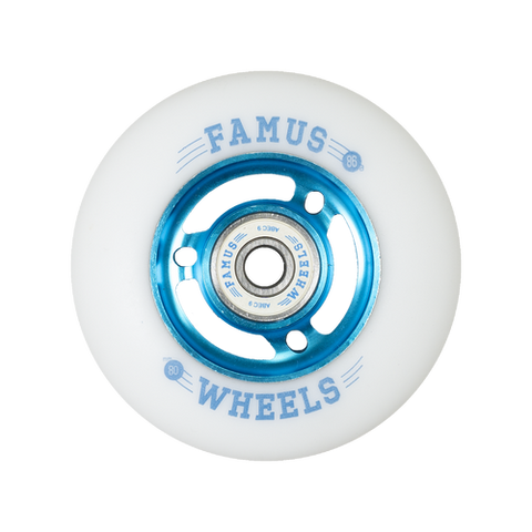 FAMUS WHEELS - Single Wheel - Inline FAMUS WHEELS - 80MM/86A - Blue/White - Metal Core 80mm Inline Wheels - Sale