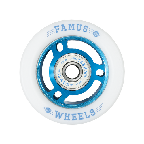 FAMUS WHEELS - Set of 4 - QUAD 60/33MM/84A - BLUE/ WHITE Metal Core 60mm Rollerskate Wheels - Sale