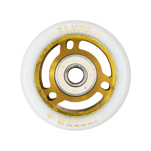 FAMUS WHEELS - Set of 4 - QUAD 56/29MM/92A - GOLD/ WHITE Metal Core 56mm Rollerskate Wheels - Sale