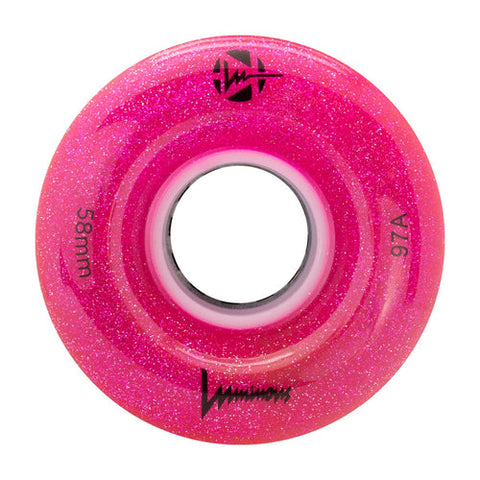 LUMINOUS LED QUAD Skate Wheels 58mm 97a - Glitter Pink - Set of 4