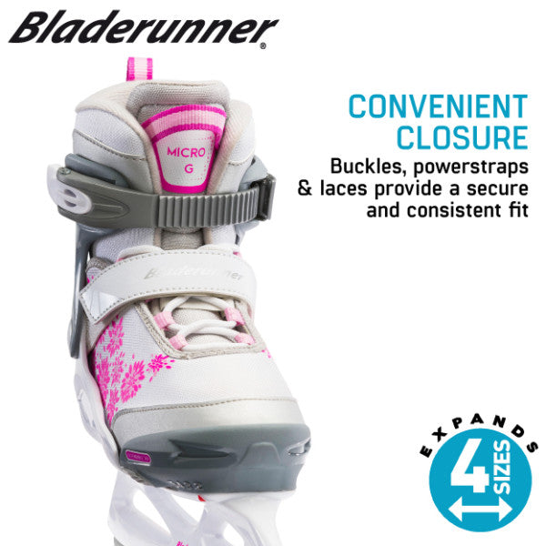 Bladerunner MICRO ICE G Skates - WHITE/PINK - 12J-2, 2-5, 5-8 Adjustable Size - Ice Skates - Sale