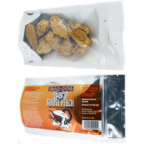 Mad Dog 357 Jay's Ghost Peach Scorpion Pepper Pods 7 gram pack.