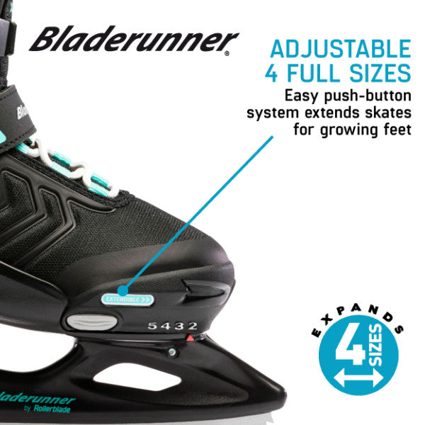 Bladerunner MICRO XT ICE G Ice Skates - BLACK/LIGHT TEAL - 12J-2, 2-5, 5-8 adjustable
